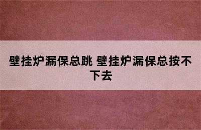 壁挂炉漏保总跳 壁挂炉漏保总按不下去